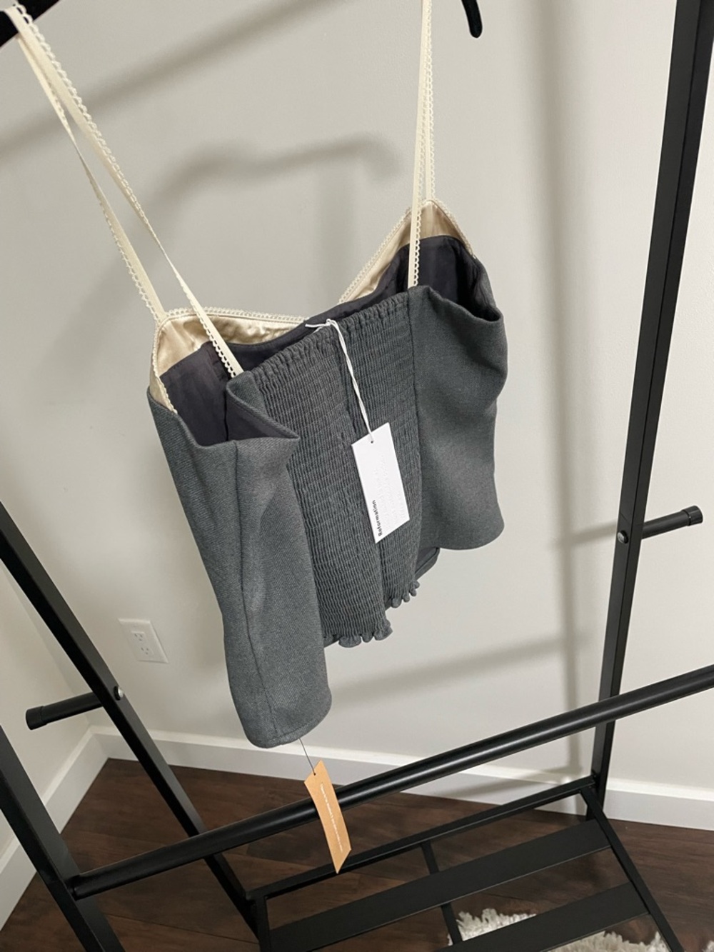 Charcoal / Cream Reformation Melanie Top - Picture 4 of 6